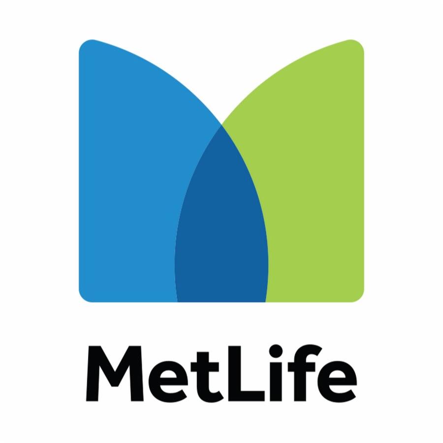 Logo firmy MetLife z abstrakcyjnym symbolem w kolorach niebieskim i zielonym.