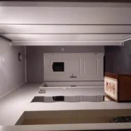 Białe, nowoczesne drzwi wewnętrzne z prostokątnym przeszkleniem, widoczne w korytarzu z szarą ścianą i sufitem podwieszanym.