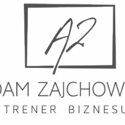 Logo firmy Adam Zajchowski Trener Biznesu, przedstawiające inicjały AZ w kwadratowej ramce, napisane odręcznym fontem.
