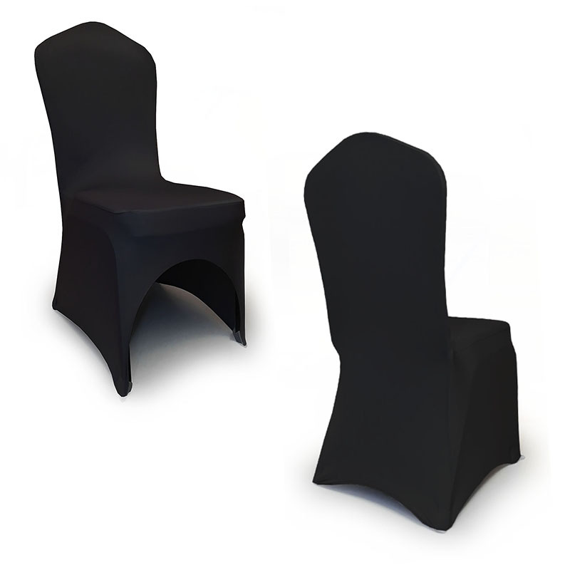 Czarne pokrowce na krzesła bankietowe