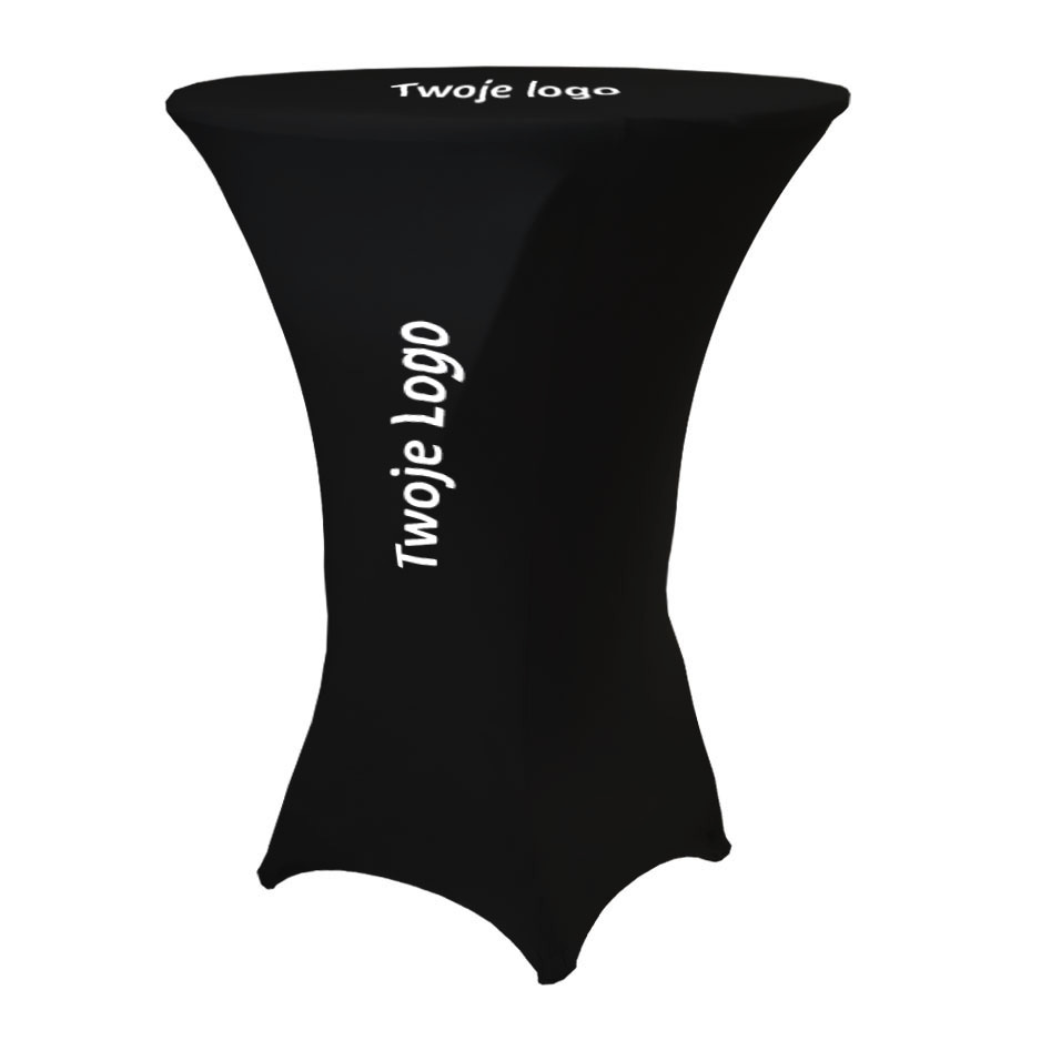 Czarny pokrowiec na stolik koktajlowy z logo