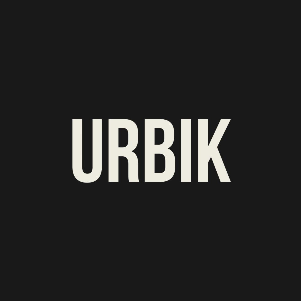 Biały napis URBIK na czarnym tle.