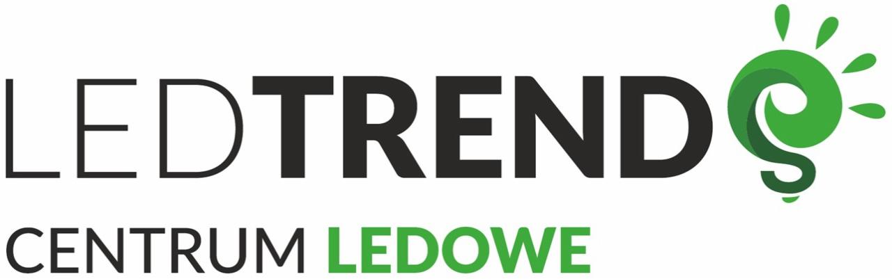 Logo firmy LEDTREND Centrum Ledowe z zielonym symbolem żarówki