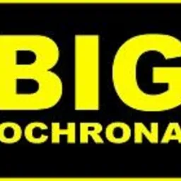 Żółto-czarne logo z napisem 'BIG OCHRONA' na czarnym tle.