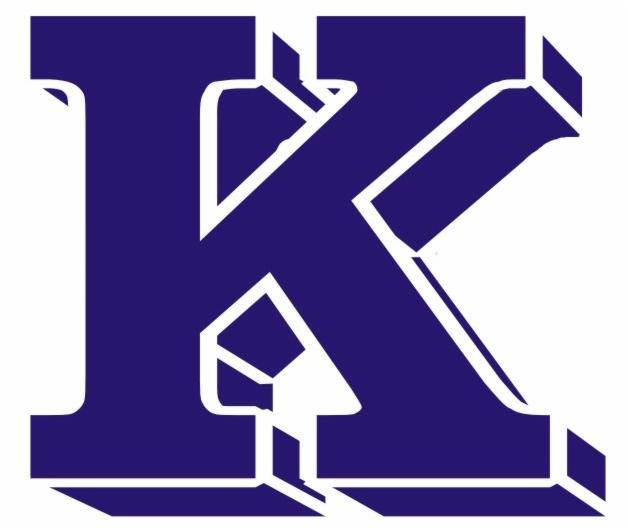 Grafika przedstawiająca stylizowaną, trójwymiarową literę K w kolorze granatowym z białym obramowaniem na białym tle.