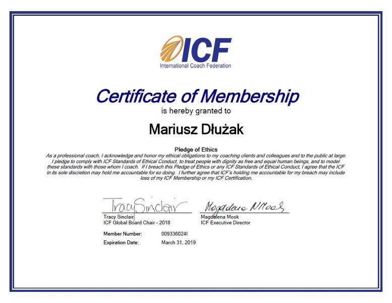 certificate of membeship International Coach Federation ICF Global