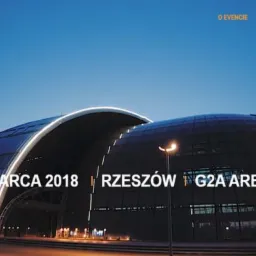 Strona internetowa Lyconet Connect z widokiem na arenę G2A w Rzeszowie, 3 marca 2018, błękitne niebo w tle.