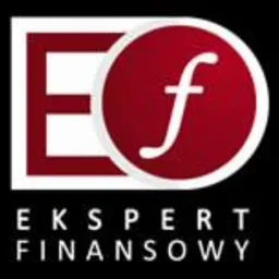 Logo firmy Ekspert Finansowy z czerwoną literą 'f' w okręgu, umieszczone na czarnym tle.