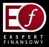 Logo firmy Ekspert Finansowy z czerwoną literą 'f' w okręgu, umieszczone na czarnym tle.