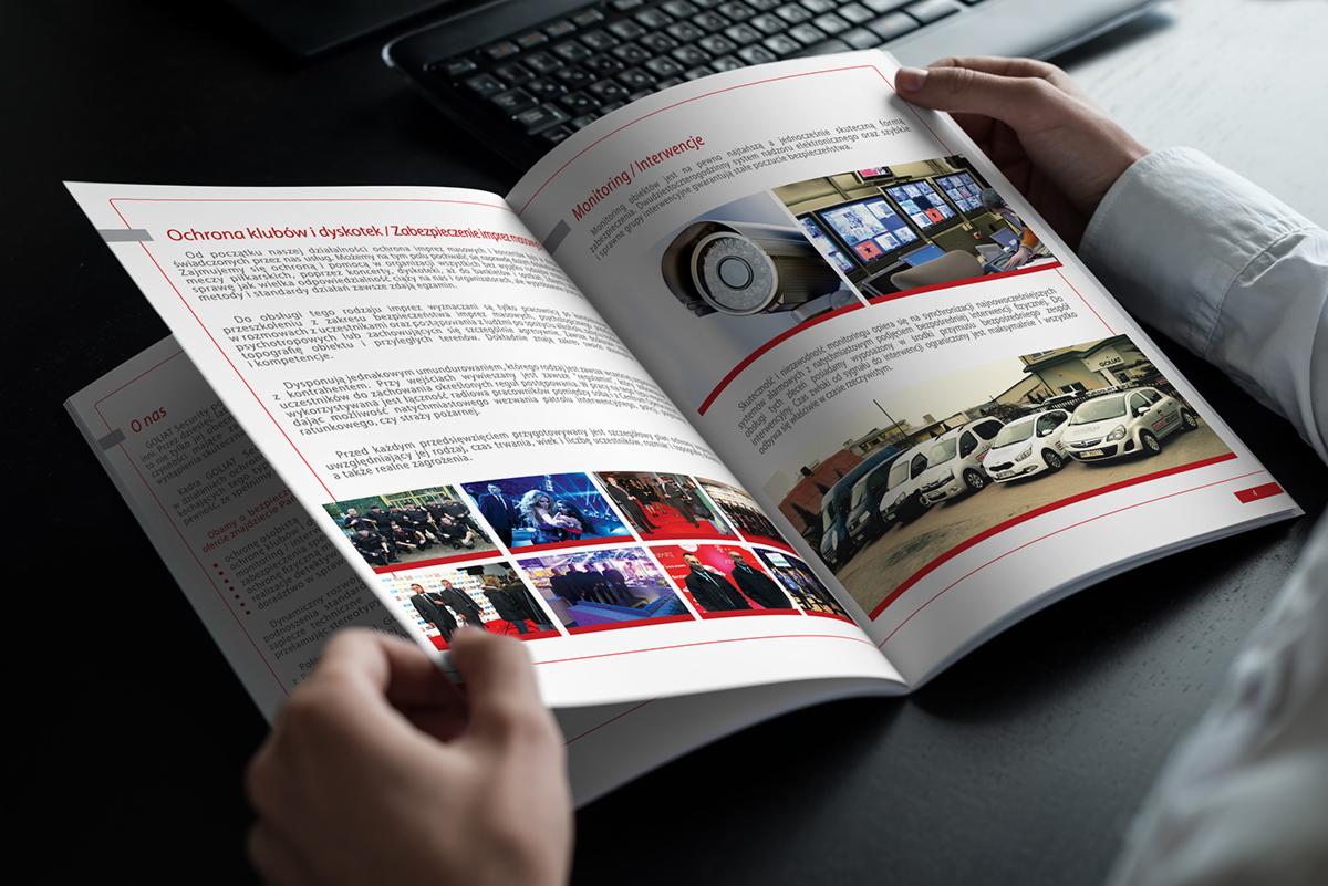 Otwarty katalog firmy ochroniarskiej prezentujący monitoring wizyjny, interwencje, ochronę imprez masowych, zdjęcia z monitoringu, zdjęcia z imprez oraz zdjęcia samochodów interwencyjnych.