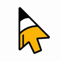 Stylizowany kursor myszy w kształcie strzałki, w kolorach czarnym, białym i żółtym, z grubym czarnym obrysem.