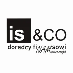 Czarno-białe logo firmy 'is & CO' z napisem 'doradcy finansowi, możesz zaufać'.