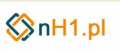 Logo firmy nH1.pl z dwoma splecionymi kwadratami w kolorach morskim i pomarańczowym.