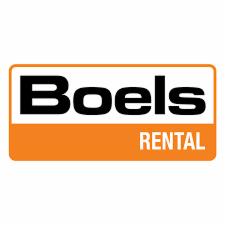 Logo Boels Rental z czarnym napisem 'Boels' nad pomarańczowym prostokątem z napisem 'RENTAL'.