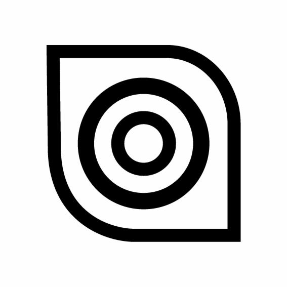 Abstrakcyjne logo w kształcie zaokrąglonego kwadratu z trzema koncentrycznymi okręgami wewnątrz, czarne na białym tle.