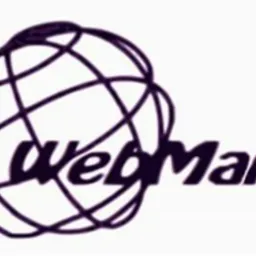 Purpurowe logo WebMart z motywem globu na białym tle.