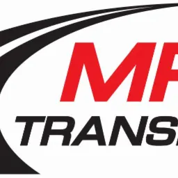 Logo firmy transportowej MPT Transport z stylizowanym motywem drogi w kolorze czarnym i nazwą w kolorze czerwonym