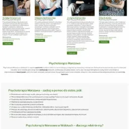 Strona internetowa z ofertą psychoterapii w Warszawie, prezentująca profile psychoterapeutów i informacje o usługach.