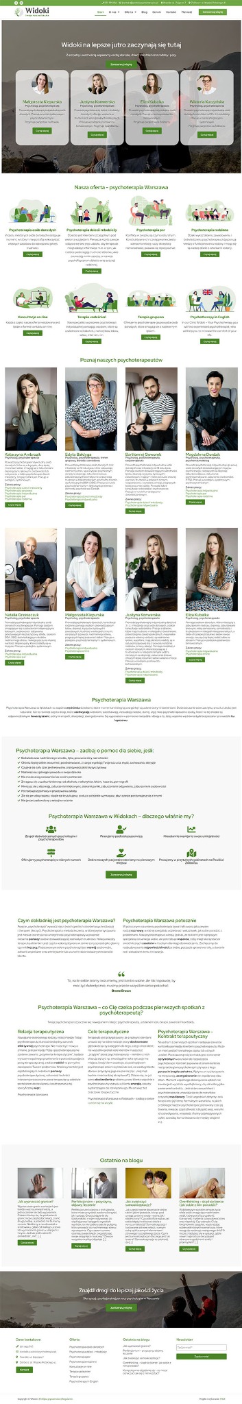 Strona internetowa z ofertą psychoterapii w Warszawie, prezentująca profile psychoterapeutów i informacje o usługach.