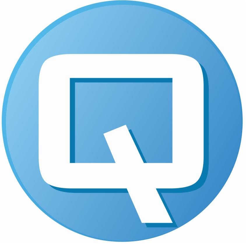 Logo firmy QSoftNet.pl: biała litera Q w niebieskim okręgu z gradientem.