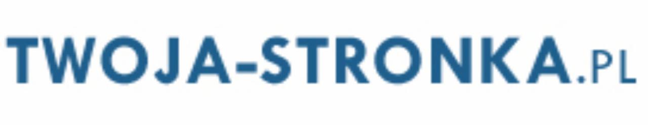 Napis 'TWOJA-STRONKA.PL' w kolorze niebieskim na białym tle.