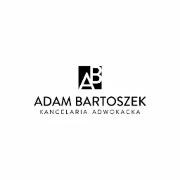 Logo kancelarii adwokackiej Adam Bartoszek z inicjałami AB w czarnym kwadracie nad nazwą.