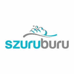 Logo firmy z nazwą 'szuruburu', stylizowaną grafiką chmurek i kropli, sugerujące czystość i świeżość.