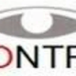 Logo firmy CONTRA z symbolem oka powyżej nazwy, litera 'O' w nazwie jest czerwona.