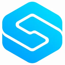 Abstrakcyjne logo w kształcie litery S, wpisanej w sześciokąt, z gradientem koloru niebieskiego.