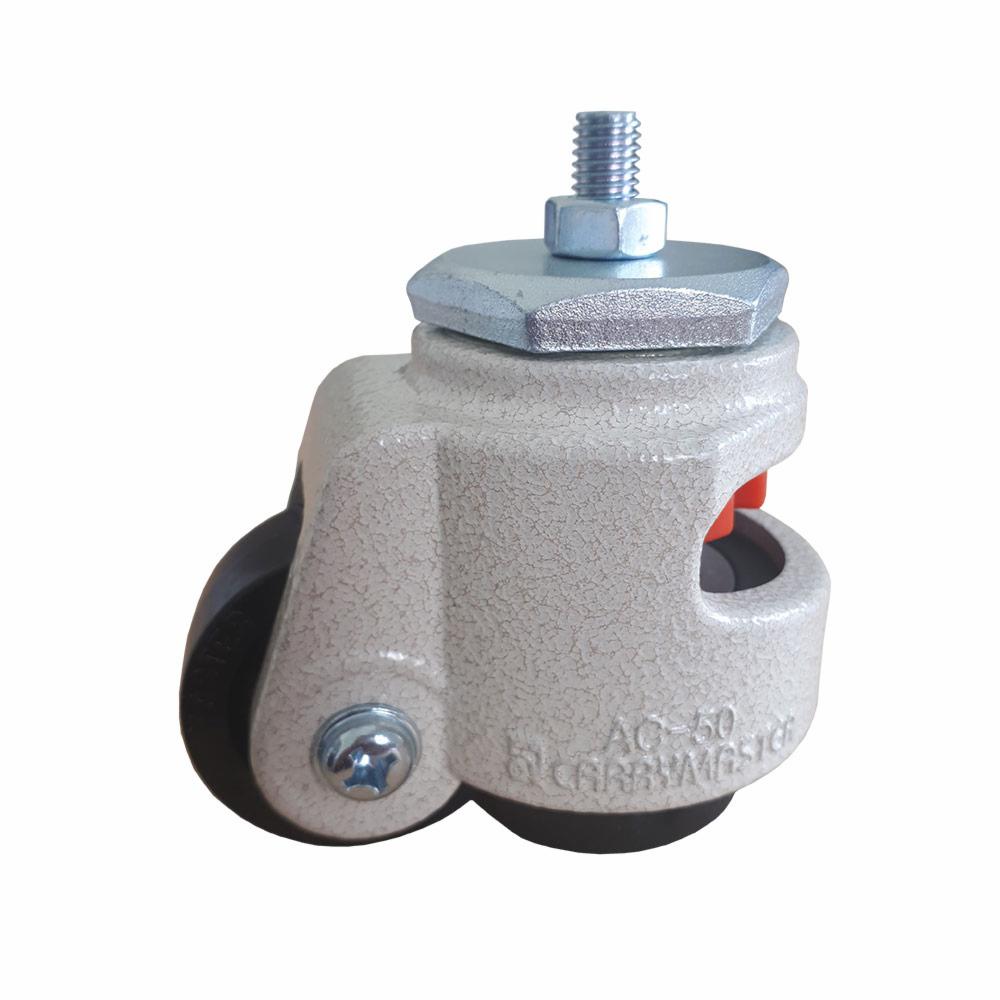 Szare kółko obrotowe z gwintowanym trzpieniem mocującym i nakrętką, widoczne oznaczenie AC-50 Carrymaster.