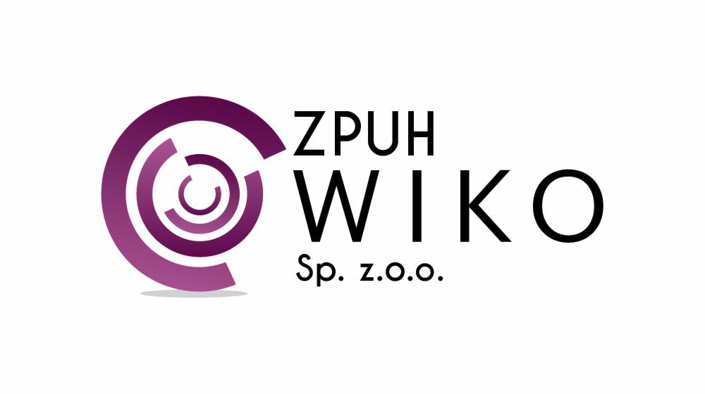 Logo firmy ZPUH WIKO Sp. z o.o. z fioletowym symbolem koncentrycznych okręgów po lewej stronie.