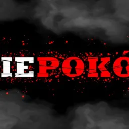 Grafika z napisem 'NIEPOKÓJ' w kolorach białym i czerwonym, otoczona plamami imitującymi krew na czarnym tle z motywem dymu.