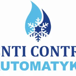 Logo firmy Venti Control Automatyka z symbolem kropli wody i płatka śniegu, w kolorach niebieskim i granatowym.