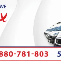 Flota białych samochodów dostawczych firmy transportowej Kardolex z Chojnic, z numerami telefonów kontaktowych.