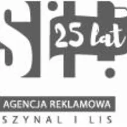 Szare logo Agencji Reklamowej Szynal i Lis z napisem '25 lat'.