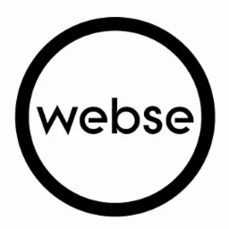 Czarne logo 'webse' w okręgu na białym tle.