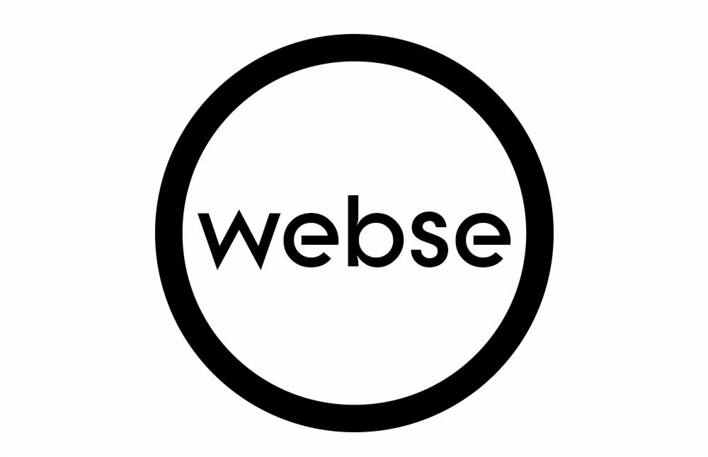 Czarne logo 'webse' w okręgu na białym tle.