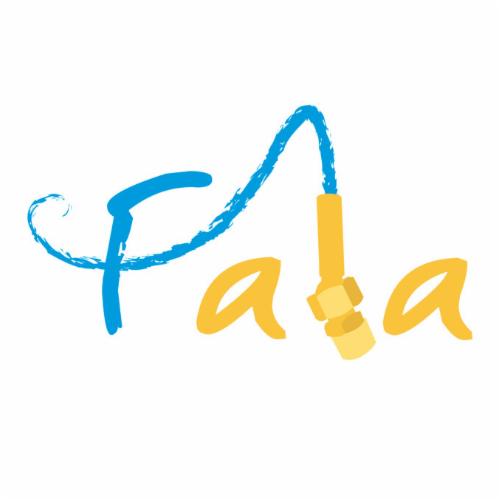 Graficzne logo przedstawiające stylizowany napis z użyciem motywu węża ogrodowego i złączki.