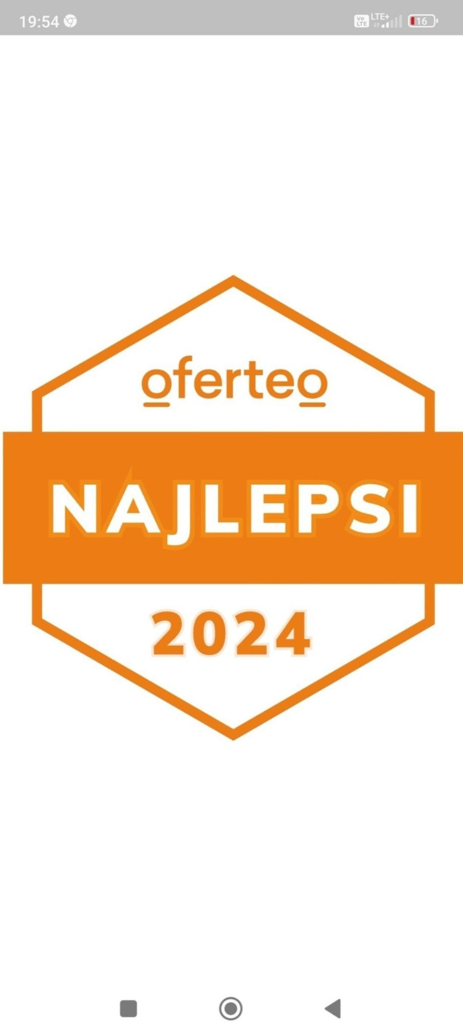 Pomarańczowy znak Oferteo 'Najlepsi 2024' na białym tle, wyświetlany na ekranie smartfona.