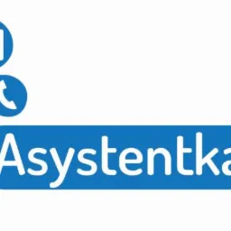 Niebieskie logo przedstawiające uproszczoną postać z zestawem słuchawkowym, ikonę wiadomości i słuchawki telefonicznej, obok napisu 'AsystentkaWsieci.pl'.