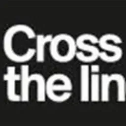 Biały napis 'Cross the line.' na czarnym tle, minimalistyczny krój pisma.