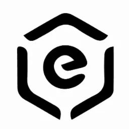 Czarno-białe logo przedstawiające literę 'e' wewnątrz stylizowanego sześciokąta.