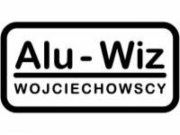 Czarno-białe logo firmy Alu-Wiz Wojciechowscy w prostokątnej ramce.