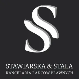 Eleganckie logo kancelarii prawnej Stawiarska & Stala, stylizowana litera S na ciemnoszarym tle, poniżej nazwa i dopisek 'Kancelaria Radców Prawnych'.