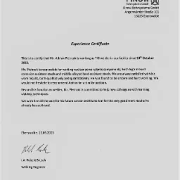 Certyfikat doświadczenia.