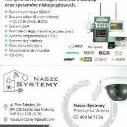 Wizytówka firmy oferującej kompleksową obsługę instalacji systemów niskoprądowych, w tym systemów alarmowych, telewizji przemysłowej CCTV, kontroli dostępu, systemów rozgłoszeniowych, nagłośnienia,...