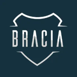 Logo firmy z nazwą 'BRACIA' wpisaną w stylizowaną tarczę na ciemnoniebieskim tle.