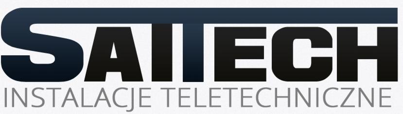 Logo firmy SAITECH Instalacje Teletechniczne w odcieniach szarości i granatu.