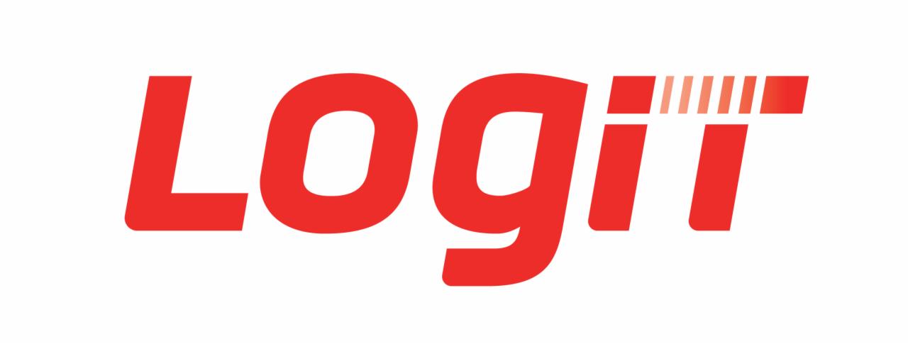 Czerwone logo 'Logitt' z gradientem na końcu, symbolizujące szybkość i nowoczesność w transporcie.