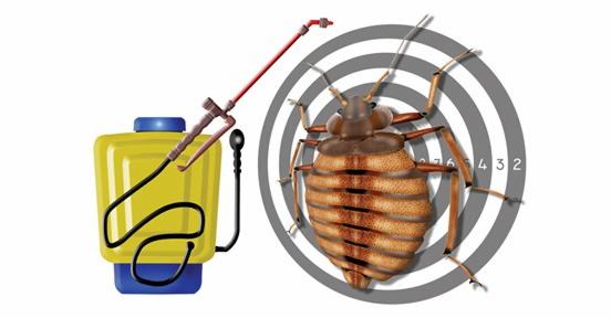 Grafika przedstawia stylizowaną pluskwę na tle tarczy strzeleckiej oraz opryskiwacz ciśnieniowy z czerwoną lancą.